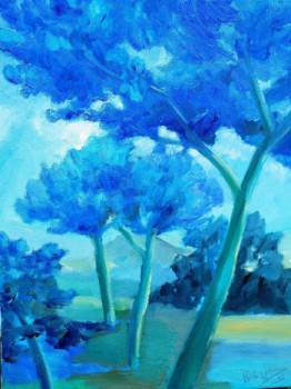 Œuvre contemporaine nommée « Pins bleus 1 », Réalisée par PHILIPPE LE MONIES DE SAGAZAN
