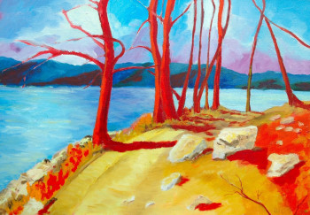 Œuvre contemporaine nommée « Pins rouges sur les bords du Trieux », Réalisée par PHILIPPE LE MONIES DE SAGAZAN