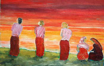 Œuvre contemporaine nommée « Cinq femmes le soir », Réalisée par PHILIPPE LE MONIES DE SAGAZAN
