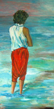 Œuvre contemporaine nommée « Jeune femme au bord de l'eau », Réalisée par PHILIPPE LE MONIES DE SAGAZAN