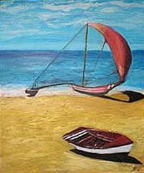 Œuvre contemporaine nommée « bateaux sur plage », Réalisée par DOMINIQUE GARCIA