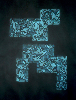 Œuvre contemporaine nommée « Pitongramme bleu », Réalisée par FRANCK GUIDOLIN