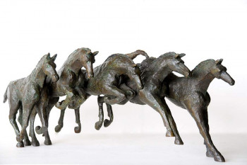 Œuvre contemporaine nommée « SAUT D'OBSTACLE 5 chevaux », Réalisée par XAVIER CARNOY