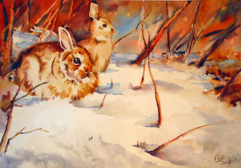 Œuvre contemporaine nommée « Lapins sous la neige », Réalisée par FLORENCE MINOUFLET