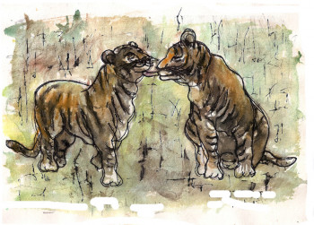 Œuvre contemporaine nommée « amours de tigre », Réalisée par JANPOL PORTALIS
