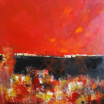 Œuvre contemporaine nommée « Soleil rouge II », Réalisée par CHANTAL LONGEON
