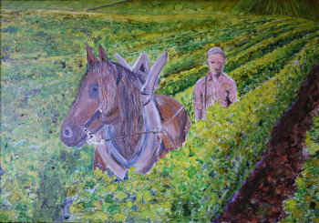 Œuvre contemporaine nommée « Labours à l'ancienne », Réalisée par GéRARD DUCHENE