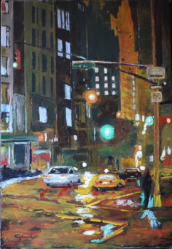 Œuvre contemporaine nommée «  New York, 6°avenue, la nuit », Réalisée par GéRARD DUCHENE