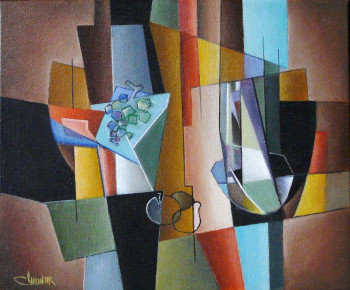 Œuvre contemporaine nommée « Compotier, vase et fruits », Réalisée par BERNARD PIERRE