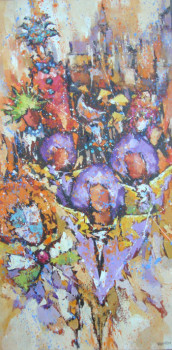 Œuvre contemporaine nommée « les trois violettes », Réalisée par OLIVIER LECOURTOIS
