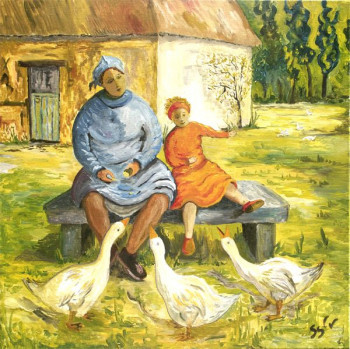 Œuvre contemporaine nommée « le banc aux oies », Réalisée par SYLVAINSYLV