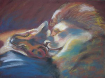 Œuvre contemporaine nommée « LIONS AU CREPUSCULE », Réalisée par ARIANE CARASSO