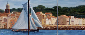 Œuvre contemporaine nommée « triptyque les voiles de Saint-Tropez », Réalisée par JULIA COLLETTO