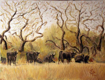 Œuvre contemporaine nommée « les taureaux de Camargue », Réalisée par JULIA COLLETTO