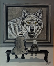 un-homme-et-son-petit-fils-admirent-dans-une-exposition-un-tableau-representant-un-loup
