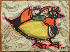 peinture-canard-mandarin-21x28cmfeuille