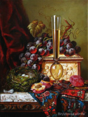 still-life-with-a-nest-grapes-glass-of-wine-and-a-birds-feather
