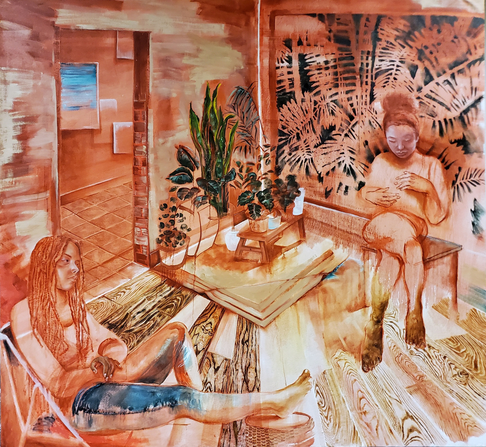 Johanna Mirabel, Living Room n°14, 2022 Huile sur toile 205 x 220 cm