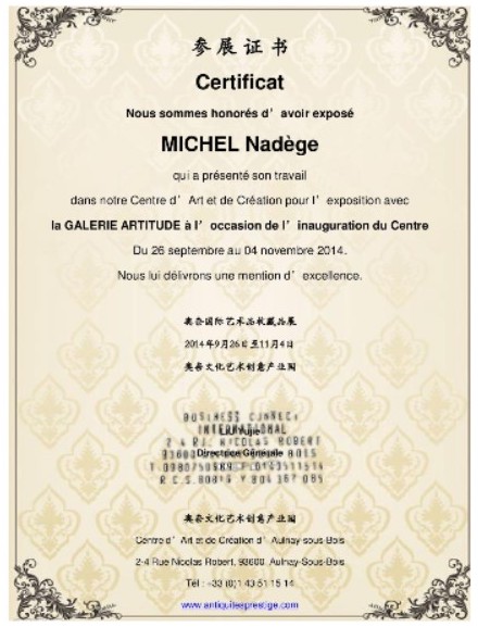 Mention d'excellence Franco-Chinois - Nadel Nadege Michel