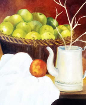 Œuvre contemporaine nommée « aux pommes vertes devant carafe », Réalisée par FRANçOISE COEURET