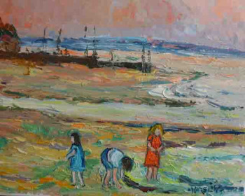 Œuvre contemporaine nommée « enfants sur la plage », Réalisée par MICHEL HAMELIN