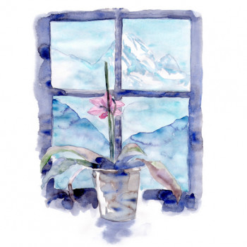 Œuvre contemporaine nommée « Phalaenopsis sur ma fenêtree », Réalisée par NATHALIE MAGROU
