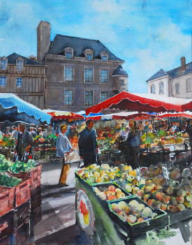 Œuvre contemporaine nommée « Le marché de Vannes 2 », Réalisée par HENRI DUROSELLE