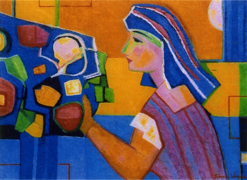 Œuvre contemporaine nommée « Femme de profil avec bouquet », Réalisée par FRANCE WAGNER