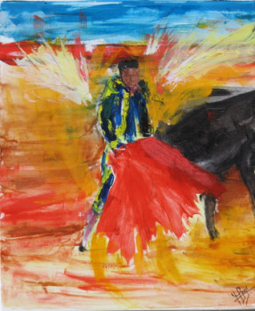 Œuvre contemporaine nommée « torero et toro dans la lumiére », Réalisée par MICHEL GAY