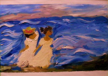 Œuvre contemporaine nommée « Deux Filles - Sur La Plage », Réalisée par NIKO