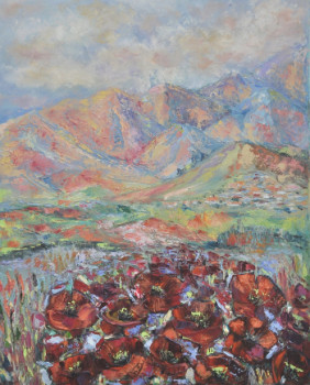 Œuvre contemporaine nommée « Coquelicots à la montagne », Réalisée par LIUBOV