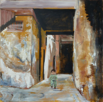 Œuvre contemporaine nommée « L'enfant en promenade dans la médina de Fès », Réalisée par BONNEAU-MARRON