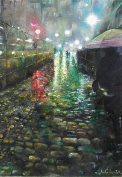 Œuvre contemporaine nommée « Nocturne, Pavés porte de Montreuil », Réalisée par JEAN-LUC CELCE