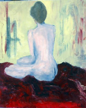 Œuvre contemporaine nommée « Nu au drap rouge », Réalisée par GUILLOU
