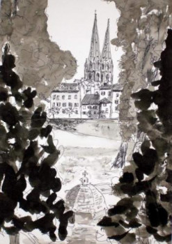 Œuvre contemporaine nommée « Bayonne - Les remparts et la Fontaine Saint-Léon », Réalisée par GUILLOU
