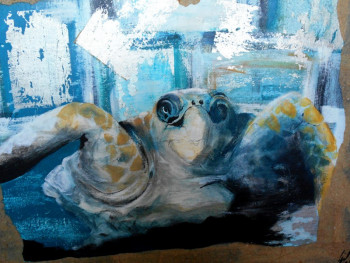 Œuvre contemporaine nommée « tortue bleue », Réalisée par GIL