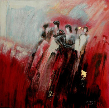 Œuvre contemporaine nommée « Femme en rouge 1 », Réalisée par MAGUY HERAUD.MARGAUX
