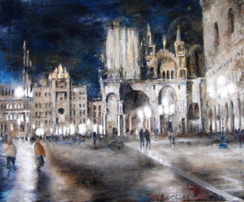 Œuvre contemporaine nommée « Venise, place St Marc, nocturne », Réalisée par JEAN-LUC CELCE