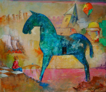 Œuvre contemporaine nommée « cheval bleu », Réalisée par THIERRY MERGET