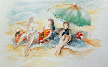 Œuvre contemporaine nommée « sur la plage », Réalisée par LYLIANE FOUCAULT