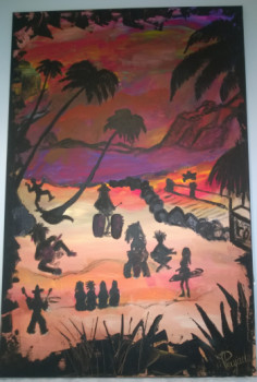 Œuvre contemporaine nommée « groupe musicos a la plage », Réalisée par MARINA POUJADE