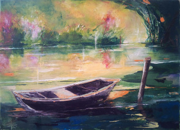 Œuvre contemporaine nommée « barque en Dombes », Réalisée par JEAN MARIE SCHROETTER