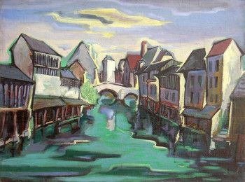 Œuvre contemporaine nommée « Chartres - l'Eure dans la basse Ville », Réalisée par MAURICE BUFFET