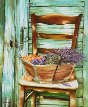 Œuvre contemporaine nommée « La chaise et les fruits », Réalisée par DOMINIQUE PINEAU