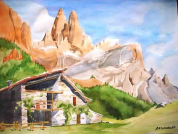 Œuvre contemporaine nommée « Dolomites 2.   aquarelle », Réalisée par ANDRé FEODOROFF