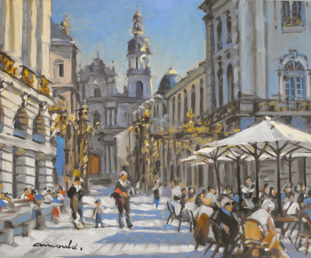 Œuvre contemporaine nommée « Eglise Saint Georges à Nancy (huile sur toile 41 x 27) VENDU 2 », Réalisée par ARNOULD -