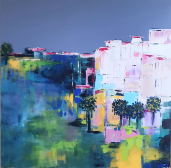 Œuvre contemporaine nommée « TOITS ROSES », Réalisée par MIREILLE MAURY