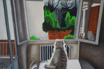 Œuvre contemporaine nommée « Chat à la fenêtre », Réalisée par GWENAELLE EL SAYED