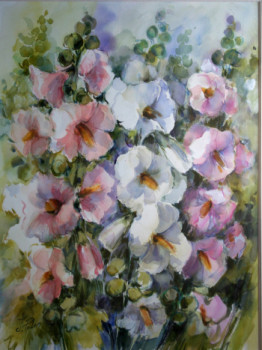 Œuvre contemporaine nommée « Roses Trémières (16-034) », Réalisée par JACQUELINE PELON