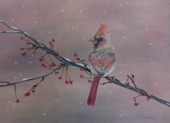 Œuvre contemporaine nommée « Le Cardinal rouge (Passereau) », Réalisée par INSTANT PASTEL